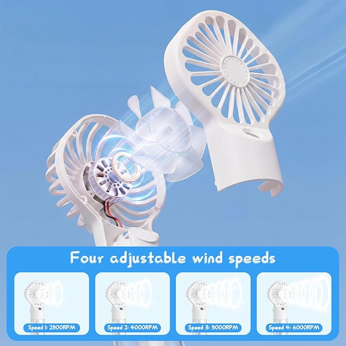 6 Pack Misting Fan Portable Mini Handheld Rechargeable Fans with 4 Speeds Water Spray Fan Personal Cooling Fans for Travel Camping Outdoor Home Office Makeup Commute(White)