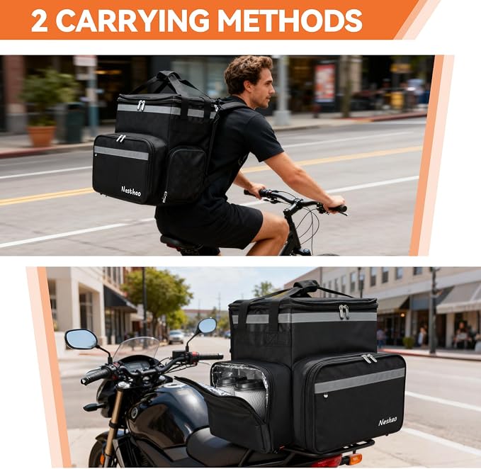 Food Delivery Backpack with 4 Expandable Cup Holders,Insulated Food Delivery Bags for Takeout Bike, Expandable Large Pizza Takeout Bag for Hot/Cold Fits for Uber Eat,Camping (thickened oxford fabric)