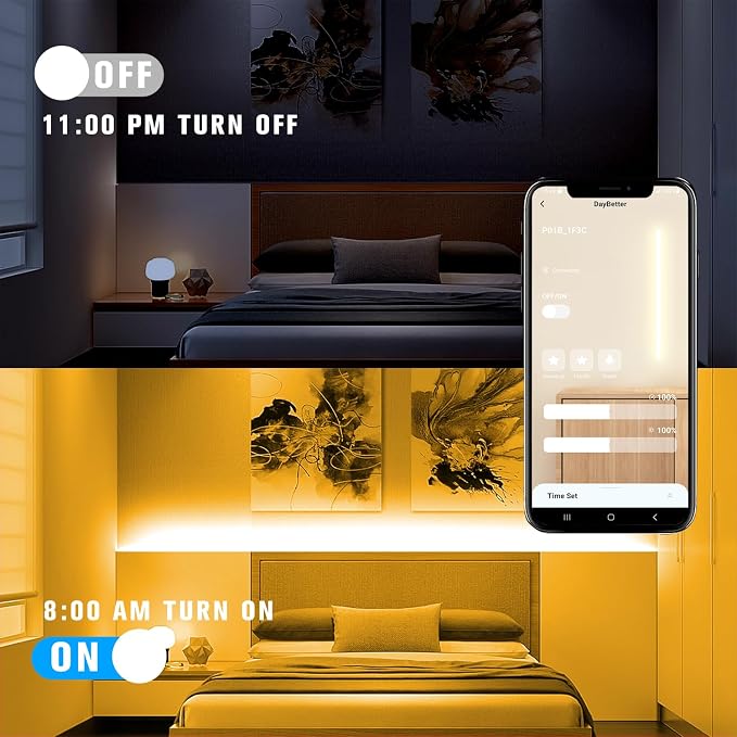 DAYBETTER COB LED Strip Light,LED Lights 32.8ft,Warm White 3000K Dotless Strip Lights,3200 LEDs Super Bright Dimmable 24V Flexible Tape Lights with Remote and App,for Bedroom,Kitchen,Cabinets Lighting