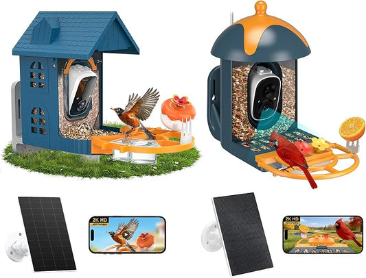 Smart Bird Feeder with Camera Outdoor Birdhouse: AI Identifies 11000+ Species, 2K HD with Arrival Alerts, Attracts Hummingbirds, Solar Powered