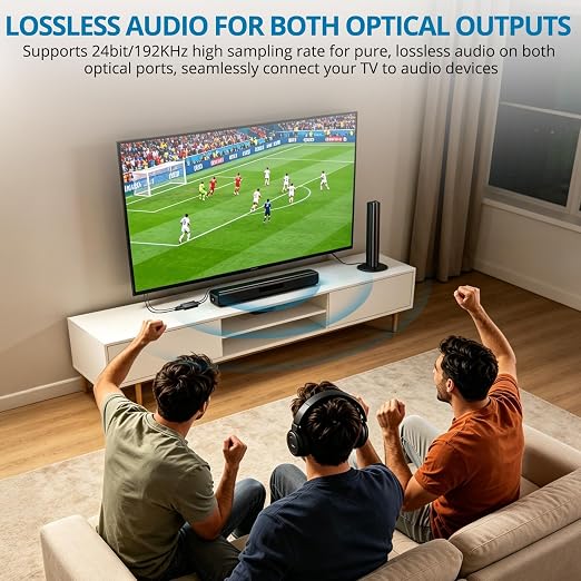 AUTOUTLET HDMI eARC/ARC to Dual Optical Audio Adapter, HDMI ARC to Optical Converter with 2 Toslink SPDIF Outputs for TV Soundbar Wireless Headphones, 192kHz, Dolby DTS 5.1