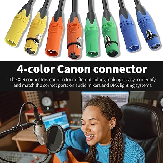 XLR Cables 10 FT 4 Pack XLR Male to Female Microphone Cable 3-Pin Balanced XLR Speaker Cable
