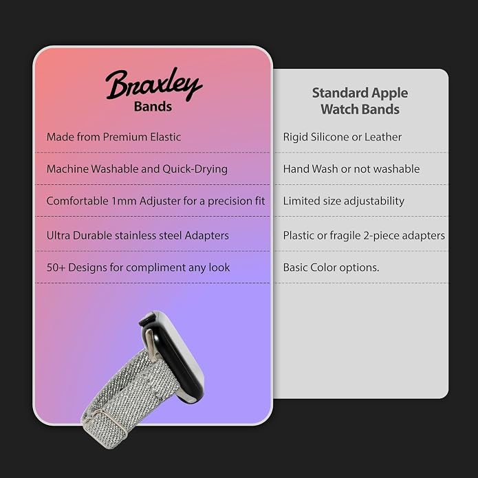 Braxley Bands for Apple Watches - Stretchy and Washable - Adjustable with Apple Watch Bands for Women & Men - Compatible with Apple Watch Series SE Ultra 9 8 7 6 5 4 3 2 1