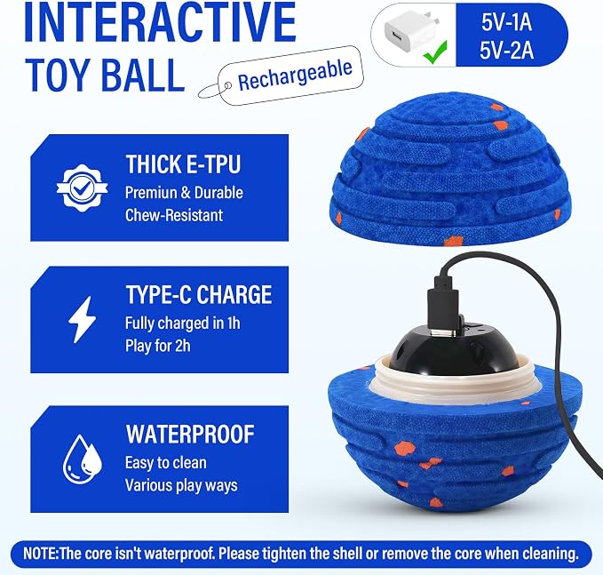 Smart Interactive Dog Toy Ball, Upgrade Automatic 3 Modes Moving Ball with Remote Control for Medium Large Dogs, Rechargeable Waterproof E-TPU Bounce & Rotating Dog Toy to Keep Busy (Dark Blue)