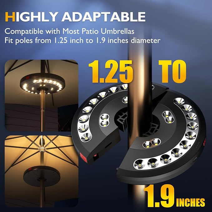 Eletorot Patio Umbrella Lights-Rechargeable Outdoor Lights for Patio Decor, Patio Table Pole Light 28 LED 3 Lighting Modes, Patio Lighting Pool Accessories, Patio Backyard Decor, Garden, BBQ, Camping