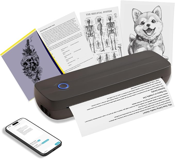 Portable Thermal Printer Wireless for Travel, Supports 8.5" X 11"US Letter/A4/A5/4in/3in/2in Thermal Paper, Bluetooth Inkless Printer Compatible with iOS, Android & Laptop for Office, School, Vehicle