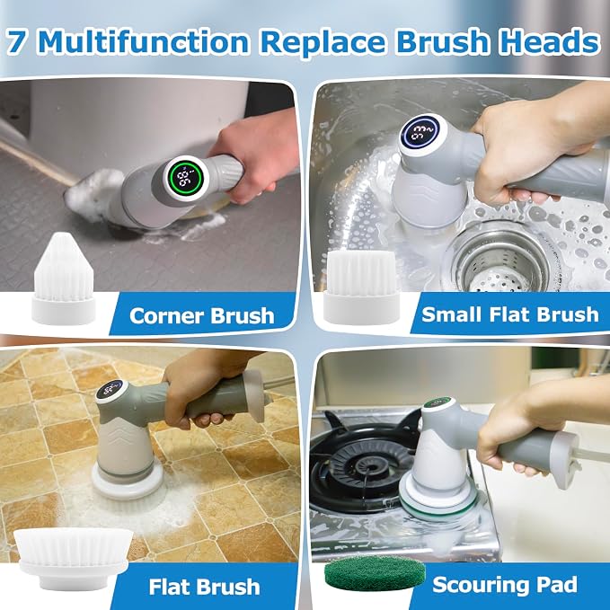 DAESUNG E881 Electric Spin Scrubber(Classic White)+ 9 Replaceable Brush Heads