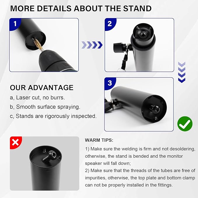 Vondynote Pair of Studio Monitor Stands Desk Clamp Speaker Stands 0-12°Tilt Height Adjustable with Cable Management
