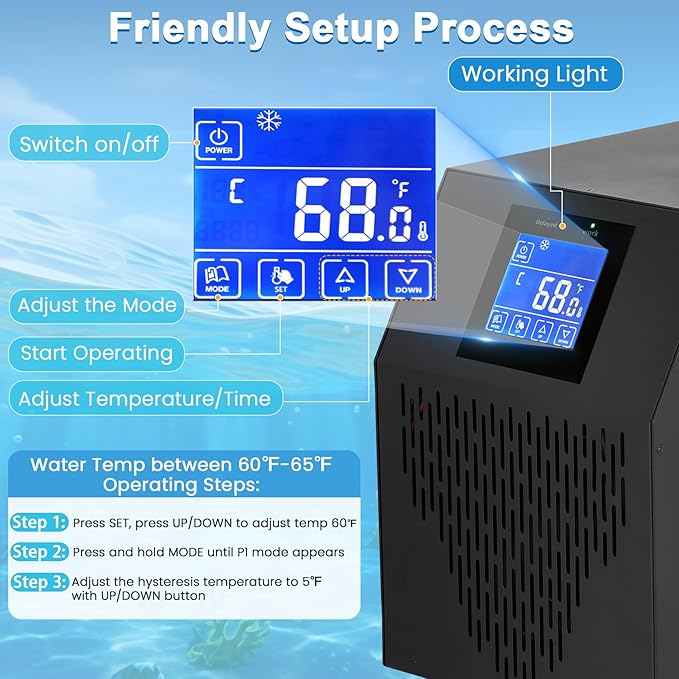 Aquarium Chiller 42 Gal, 1/10 HP Water Chiller Machine, Hydroponic Cooling System, Fish Tank Chiller with Upgraded LED display, for Axolotl Jellyfish