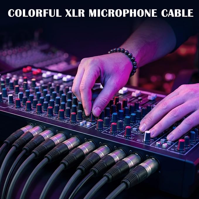 Copkim 6 Pack 25 ft Bright XLR Cables 3 Pins Balanced XLR Microphone Cable to Male to Female Mic Cable for Microphone, Mixer, Recording Studio, Podcast(Black)