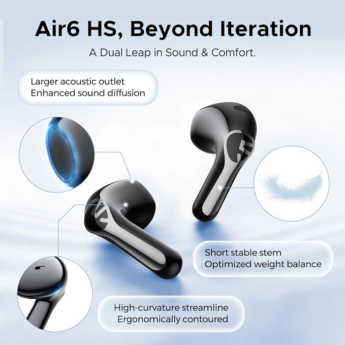 SoundPEATS Air6 HS Wireless Earbuds, Bluetooth 6.0, LDAC Hi-Res Audio for HiFi Sound, 13mm Dynamic Driver, Total 45H, Quick Charging, IPX5 Resistant, Comfortable Fit, ENC Noise Canceling, Support App