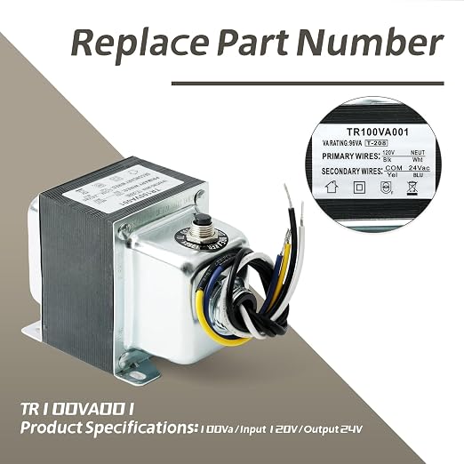 TR100VA001 120V to 24V Step Down Transformer Replacement for HVAC Systems for Industrial Equipment, 100 Va Transformer with Circuit Breaker Foot and Single Threaded Hub Installation