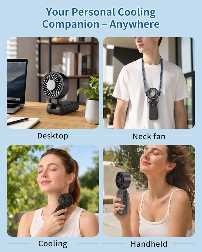 Portable Handheld Fan with Ice Cooling, 100 Speed Rechargeable Mini Desk Fan, Up to 12Hrs Cooling, Powerful Folding Personal Fan for Travel, Camping, Office (Black)