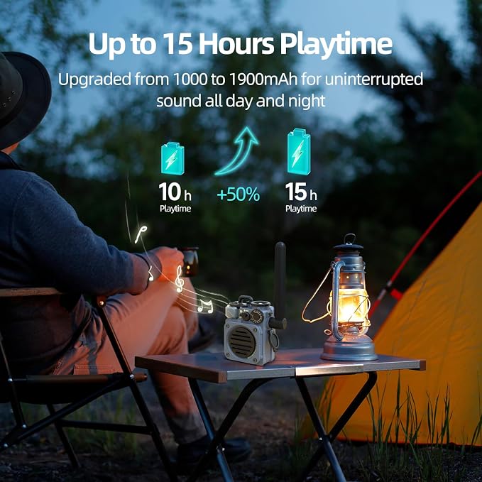 Muzen Upgraded Wild Mini 3.0 Outdoor Portable Wireless Bluetooth Speaker with FM Radio, Phone Charger/15H Playtime/IPX5 Waterproof/3 Mode Flashlight, Rugged Gear for Man Camping/Hiking/Travel(Gray)