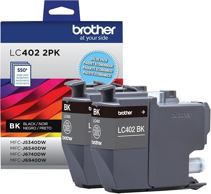 Brother Genuine LC402 2PK 2-Pack of Standard Yield Black Ink Cartridges