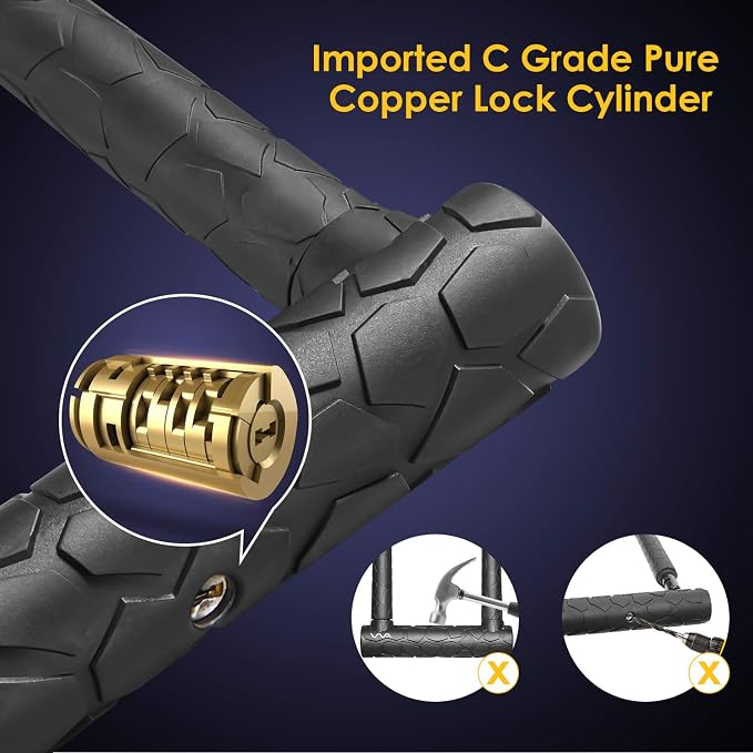Bike Lock Heavy Duty Anti Theft, Keyed Bike U Lock with 4FT Security Cable and Mounting Bracket for Road Bike, Mountain Bike, Folding Bike