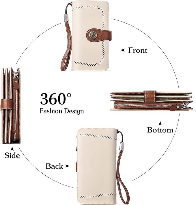 BOSTANTEN Leather Wallet for Women RFID Blocking Zip Around Credit Cards Holder Phone Clutch