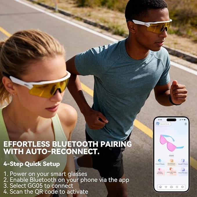 Bluetooth Smart Sunglasses for Men Women, Open-Ear Speaker Glasses with Touch Control, UV400 Polarized Lens, 5-6H Playtime for Outdoor Sports,White and Yellow