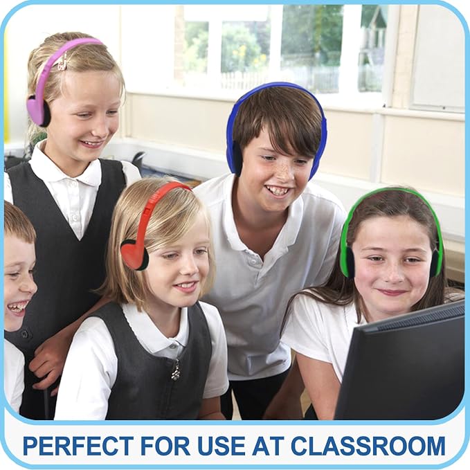 50 Pack Bulk Classroom Headphones for Kids Students School, Multi Color Wired Headphones for Kids Children, 3.5mm Jack for Chromebook Laptop PC Computer