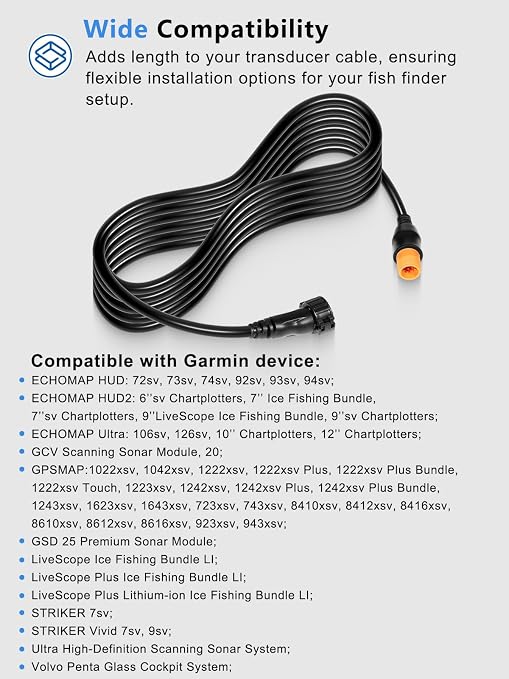 Replacement for Garmin 010-11617-32 Extension Cable 12-Pin, Compatible with 12-Pin Garmin Scanning Transducers, 12-Pin Airmar Transducers with XID, ECHOMAP, STRIKER, LiveScope, GPSMAP Series (10 Feet)
