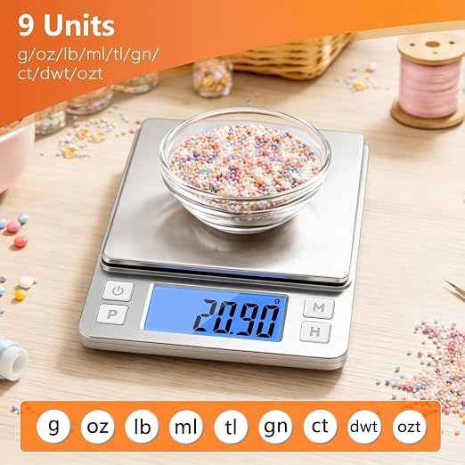 BOMATA 0.01g High Precision Jewelry Scale, 1000g Digital Gram Scale with Hold, Tare & Counting Function, Small & Portable Design for Gold, Bullion, Coins, Gemstones & Crafts, Sliver