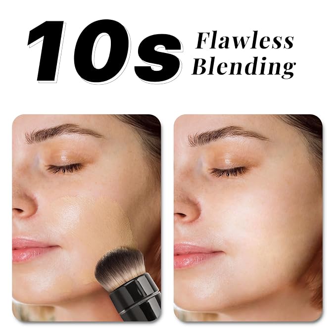 360° Electric Rotating Makeup Brush Set, 5 Vegan Brush Heads, Rechargeable Blending Face Brushes For Foundation, Blush, Powder, Bronzer, Contour, Highlight & Airbrush Finish, Flat Kabuki Brush