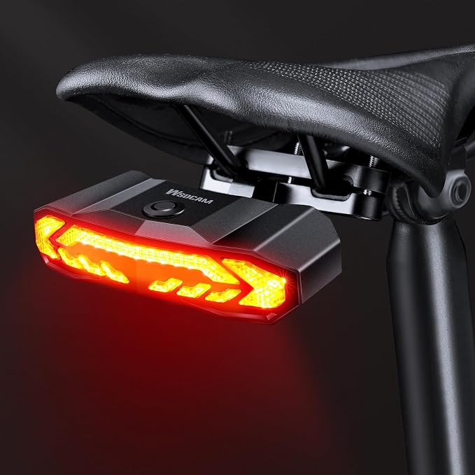 WSDCAM Smart Bike Seat/Bike Basket Tail Light with Turn Signals and Brake Light, Bike Alarm Horn with Remote, Rechargeable Rear Bike Light for Night Riding, Waterproof Bicycle Tail Light with Mount