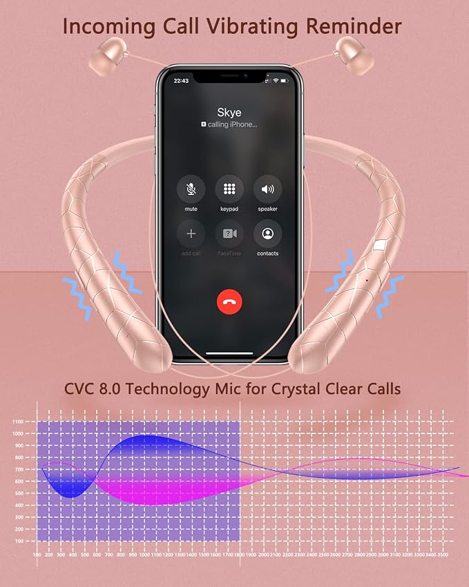 Bluetooth 5.3 Neckband Bluetooth Headphone, Sweat Resistant Noise Canceling Stereo Retractable Headphones, and Retractable Ear Tips for Music, Conference, Sports