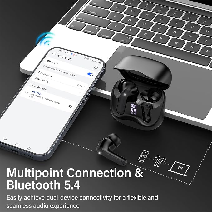 Hybrid Active Noise Canceling Wireless Earbuds, 6 Mics ENC Clear Call Ear Buds, Hi-Res Audio Deep Bass Bluetooth 5.4 Headphones, 48H Playtime, IP7, 8 EQ Modes, Multipoint Connection (Black)