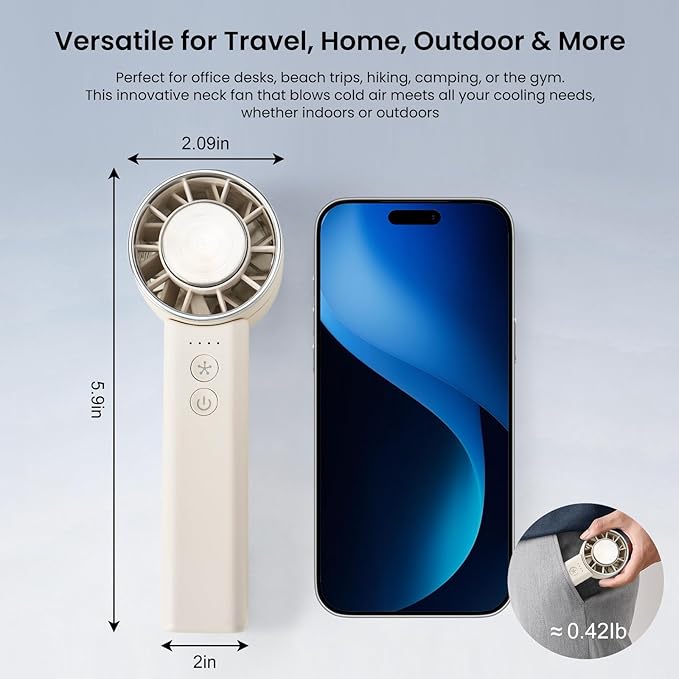 Hand Held Fan - 4 Speeds Adjustable 4800mAh,Foldable,Lightweight Neck-Worn Design,Beach Vacation Essentials,Portable Fan for Travel,Cooling for Camping Outdoor and Indoor - Beige
