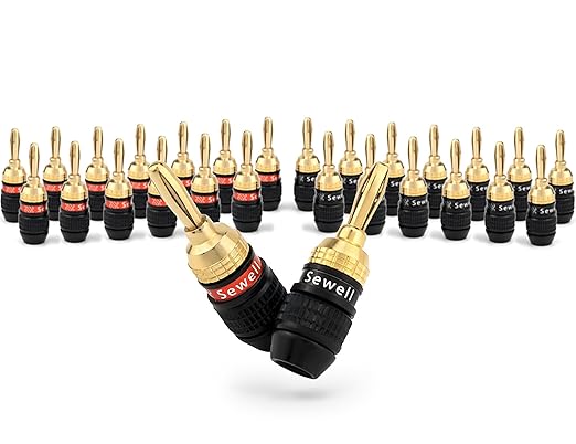 Sewell Deadbolt® Banana Plugs 14-Pairs, Gold Plated Speaker Plugs, Quick Connect, Tool-Free, SW-29863-14
