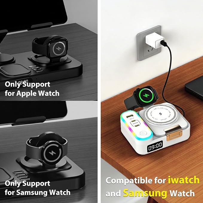 65W 8-in-1 Wireless Charging Station for Apple Samsung Multi-Devices, 3-Ports USB A/C Retractable Charger Stand/Desktop Orgnaizer for iPhone17/16/Galaxy 26/iPad/iWatch AirPods for Home Office, Family