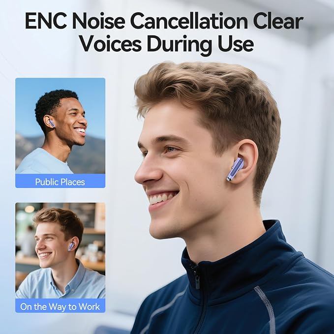 Wireless Earbuds, Bluetooth 5.4 Headphones HiFi Stereo with 4 HD Mic, 50H Playtime Bluetooth Earbuds with Dual LED Display, IPX7 Waterproof Wireless Earphones, Touch Control Ear Buds,USB-C, Purple