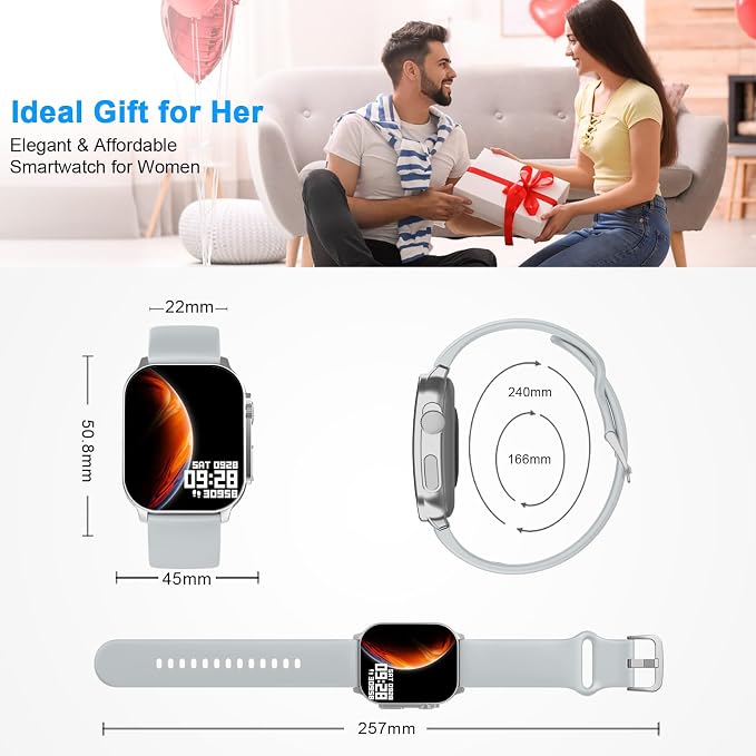 Smart Watch, 2.01" AMOLED Curved Touchscreen Fitness Watch for Men Women, IP68 Waterproof, 24/7 Heart Rate/Sleep Monitor, Fitness Tracker with Pedometer, 120+ Sports Modes, Watch for Android iOS Gray