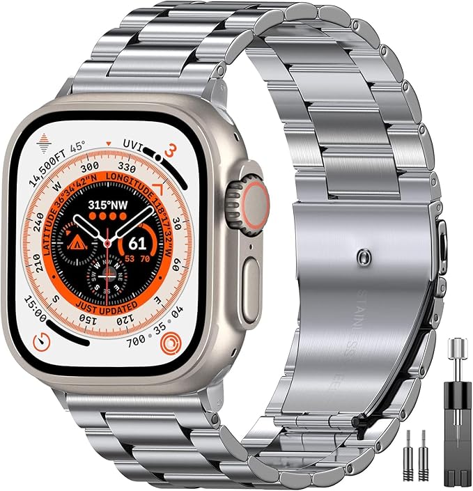 EPULY Compatible with Apple Watch Band 49mm 45mm 44mm 42mm 41mm 40mm 38mm, Business Stainless Steel Metal Watchband for iWatch Band Series 9, Ultra 2, SE, Ultra Series 8 7 6 5 4 3 2 1 Men & Women