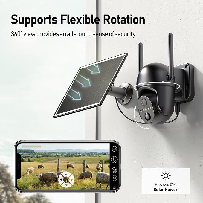 SEHMUA 4G LTE Cellular Solar Security Camera Wireless Outdoor, No Wi-Fi Solar Powered Camera, 360° Live View, 2K Color Night Vision, PIR Motion Sensor, Two-Way Talk, Built-in SIM Card