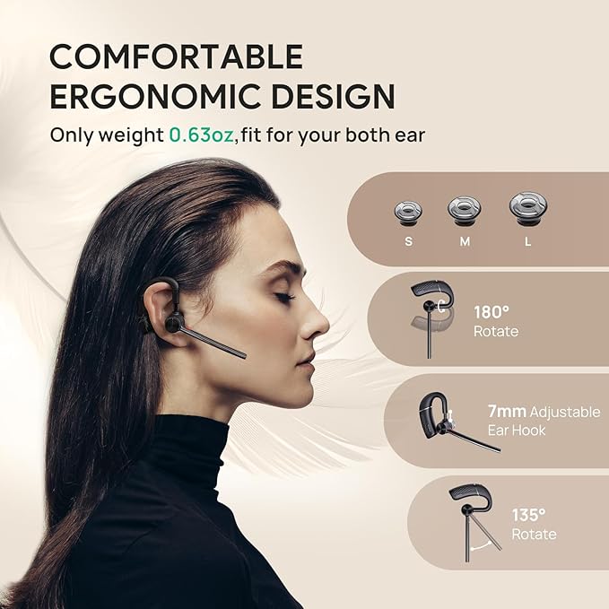 Yealink Bluetooth Headset BH71 Lite,Wireless Bluetooth Earpiece for Cell Phone，Single Ear Headset with Noise Canceling Mic for Office/Driving/Business,10Hrs Talktime,Mute