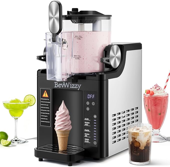 5-in-1 Slushie Machine with No Pre-Freeze Ice Cream Maker Function | 50oz Capacity Serves 5-7, Adjustable Temp, 220W with R290 Refrigerant, Quiet <55dB, Easy to Operate and Clean for Home, Black