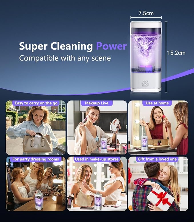 2026 Upgrade Makeup Brush Cleaner Machine【NO.1-12X Cleaning Power】Electric Makeup Brush Cleaner【International Certification - 10000RPM Turbo Motor】Suitable for All Brush Brushes，White