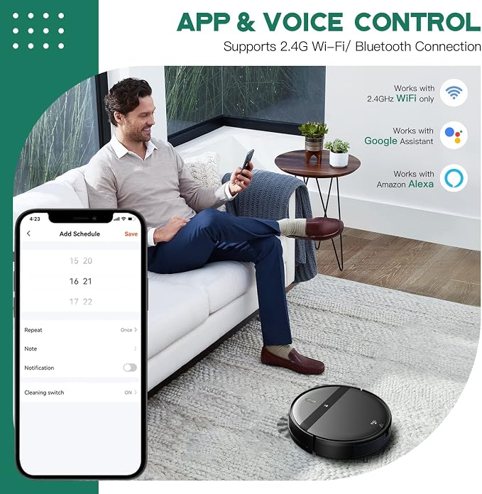 Kilgone Robot Vacuum Mop Combo, WiFi/App/Alexa, Self-Charging, Quiet, Tangle-Free Suction Robot Vacuum Cleaner for Pet Hair/Carpet/Hard Floor