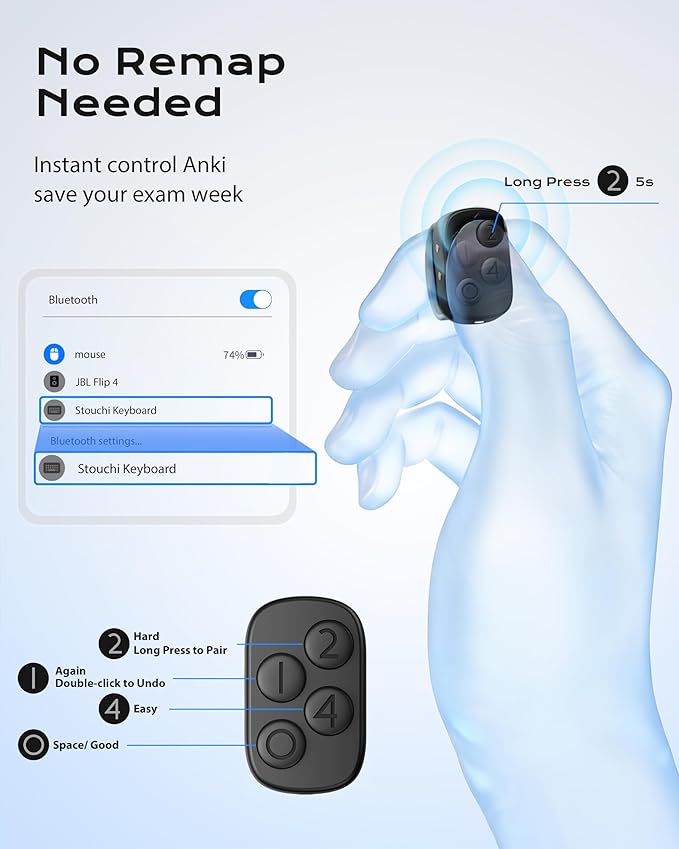 Stouchi 2.0 Remote for Anki, 2026 New [No Remap & No Add-on] Anki Remote Fast Pair Come with 140hr Charging Case Compatible with MacBook, Windows Laptop/PC, iPad, iPhone, iOS, Android Devices
