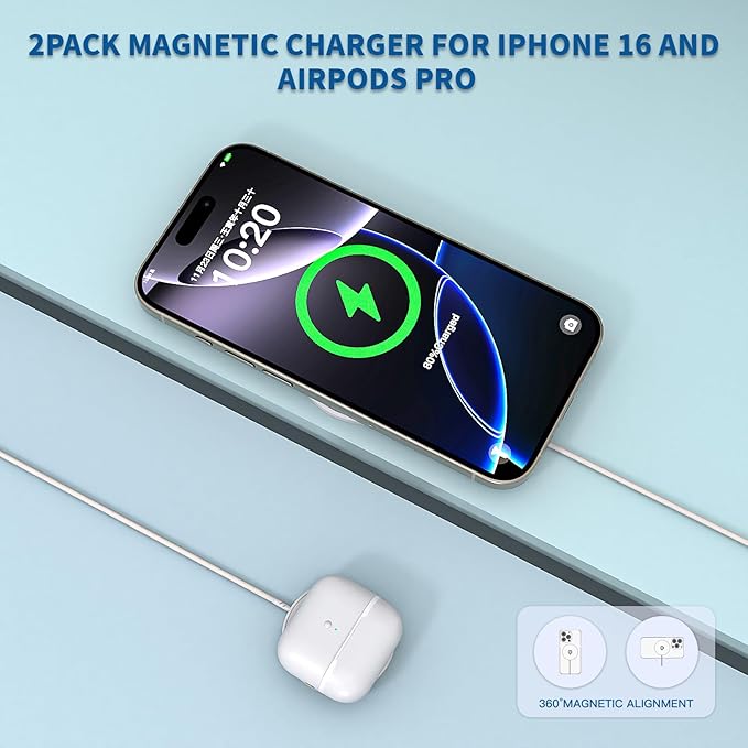 【Apple MFi Certified】Magnetic Wireless Charger 10FT Apple Magsafe Charger,2Pack Fast Mag-Safe Charging Wireless iPhone Charge Pad 10Foot USB C Block Adapter for iPhone 17 16 15 14 13 12 Series,AirPods
