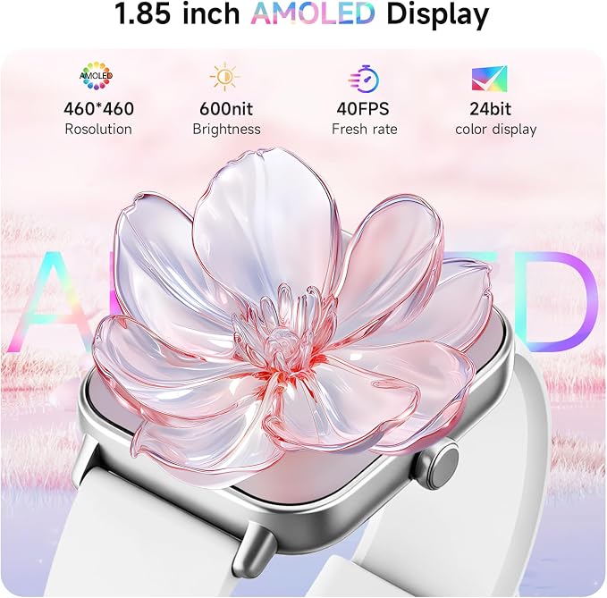 Smart Watch for Women Men,1.85 inch AMOLED Touchscreen for Android & iPhone Alexa Built-in Bluetooth Calls,Fitness Watch 110+ Sport Modes Heart Rate/Sp02/Sleep/Calories Monitor IP68 Waterproof