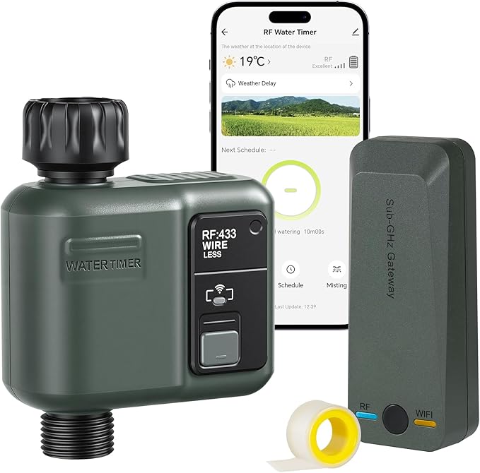 WiFi Water Timer for Garden Hose, Sprinkler Timer 1 Zone, Smart Hose Water with WiFi Irrigation Controller,Voice Control RF433 Automatic Irrigation System/Rain Delay/Manual Watering D31WT06