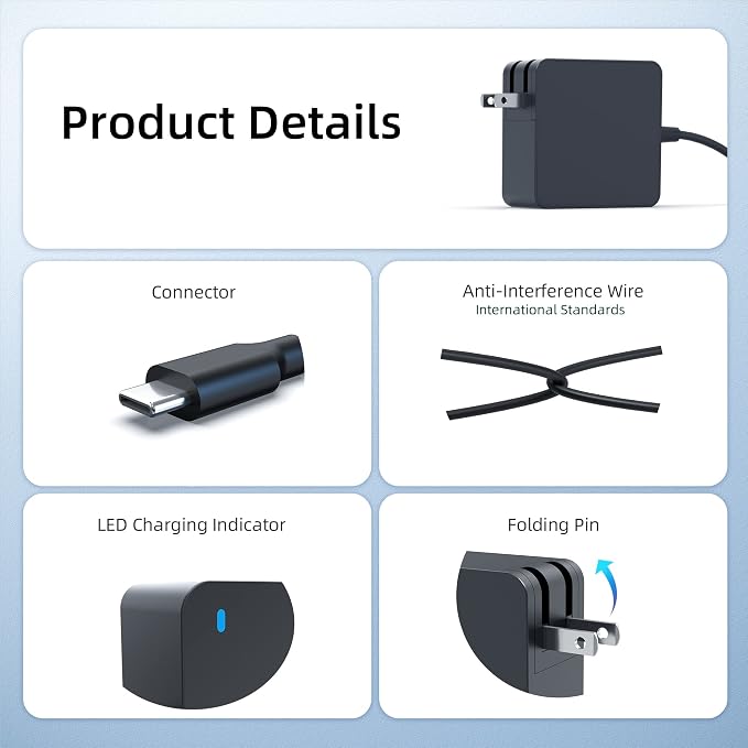 65W 45W USB-C Charger for Anker Nebula Capsule 3 Laser/3/II, Air, Vega, Solar, for XGIMI MoGo 3 Pro, 2 Pro, 4 Laser/4, 2 Plus/2 Power Adapter (UL Certified Safety)