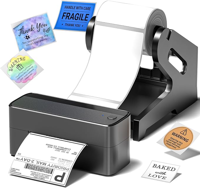 Phomemo Bluetooth Thermal Label Printer, 241BT 4X6 Wireless Shipping Label Printer for Small Business, Pink Labels Printers for Shipping Package Whit Holder