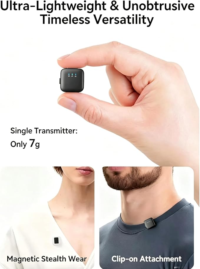 Wireless Lavalier Microphone for iPhone/Android/Camera, Mini Lapel Mic with 2 TX + 1 RX + Charging Case, Noise Cancelling, 48H Battery, 250M Range, Plug-Play for Vlogging Live Streaming