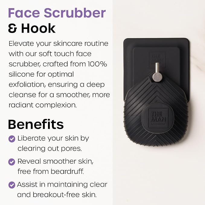 The Man Scrub Box - Complete Shower Scrubber Set for Men | Complete face, body and back shower scrub set with hooks for exfoliation, smoother-feeling skin and storage.