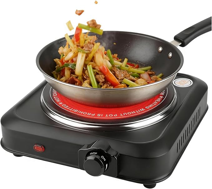 1200W Electric Infrared Single Burner Portable Heating Hot Plate Stove Countertop RV Hotplate with 7.5” Glass Cooktop Stepless Temperature Adjustments for Home RV Camp