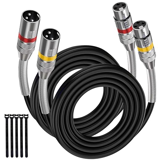 XLR Cables 8FT 2 Pack, Heavy Duty Oxygen-Free Copper 3-Pin Balanced Shielded XLR Male to Female Microphone Cable for Recording Studio Speaker, PA Systems, Audio Mixer and More